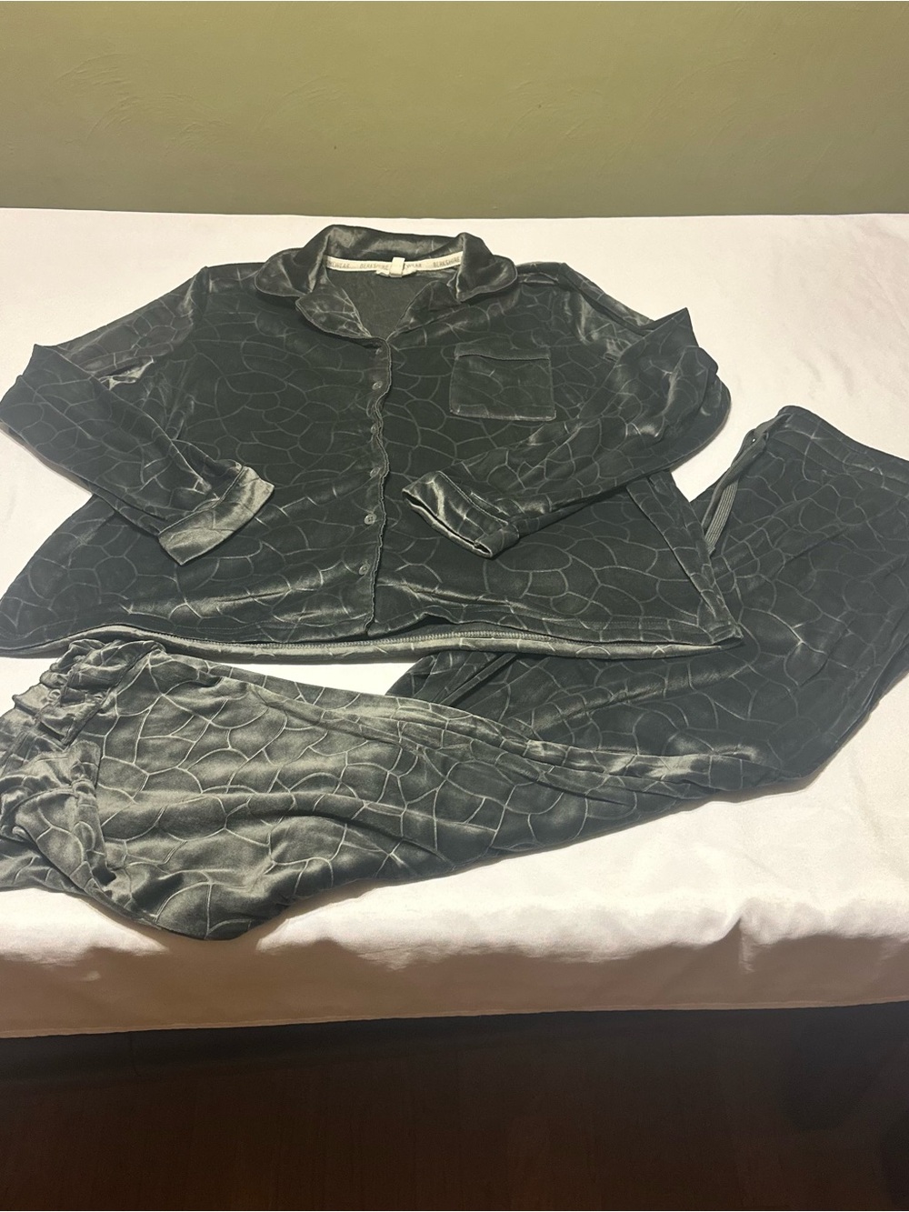 Berkshire Women's Velvet Button-Front Pajama Set in Charcoal Gray with pockets